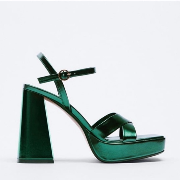 New Zara Green Platform Sandals